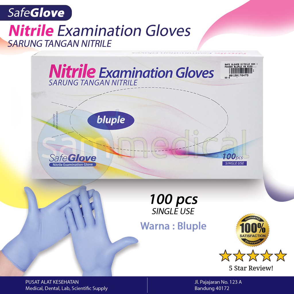 Safe Gloves Nitrile Non Powder Bluple 100 Pcs Shopee Indonesia