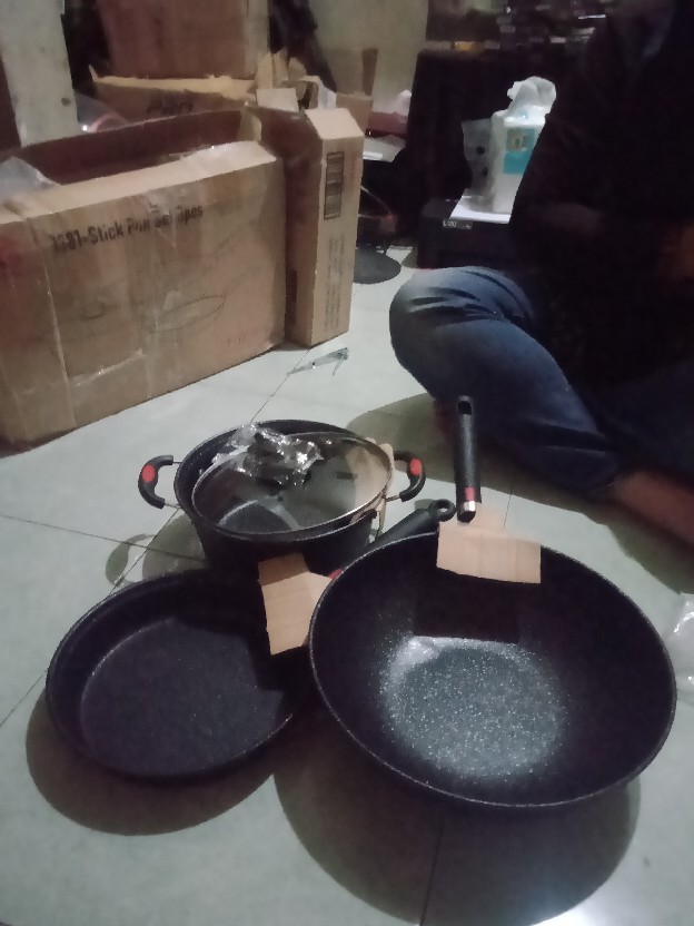 Gm Bear Panci Set 3 Pcs Marble Coating 1381 - Blaze Panci Set Black
