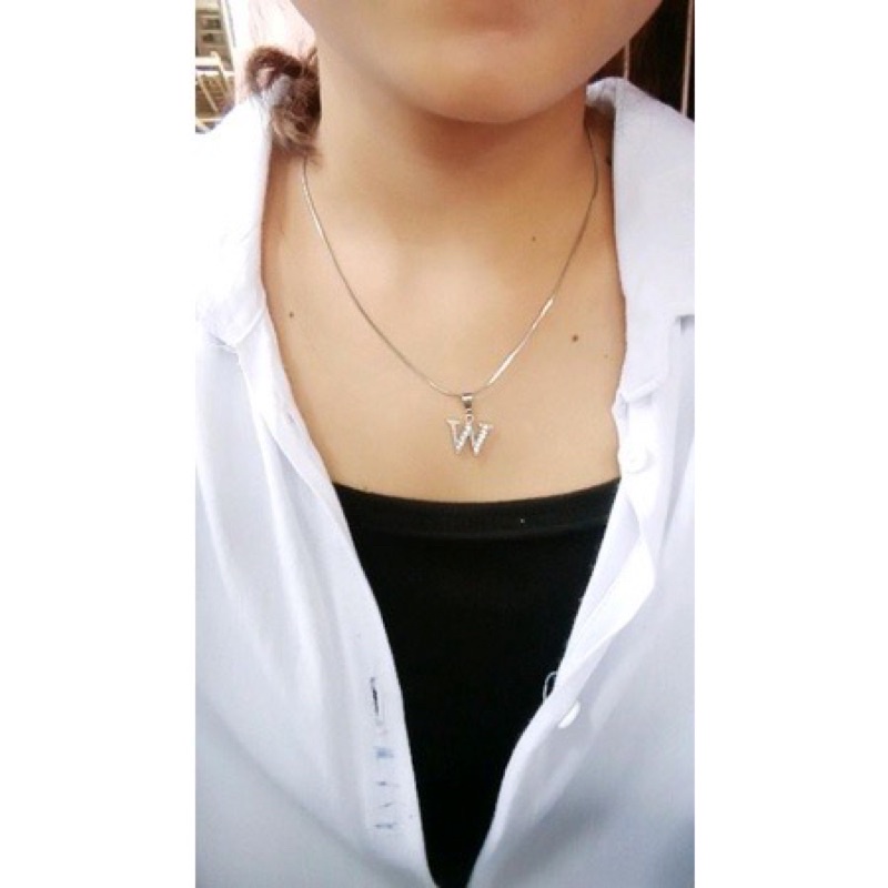 kalung titanium silver anti karat - anti luntur kalung monel panjang 45cm silver inisial A sampai Z