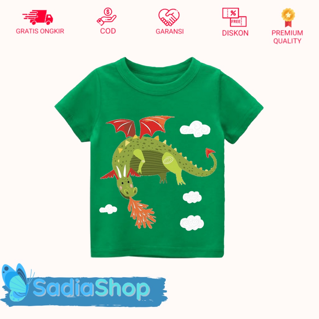 KIDDOSAURUS Kaos Naga Anak Laki-Laki Lengan Pendek Motif Dikirim Sesuai Gambar Usia 1 - 12 Tahun