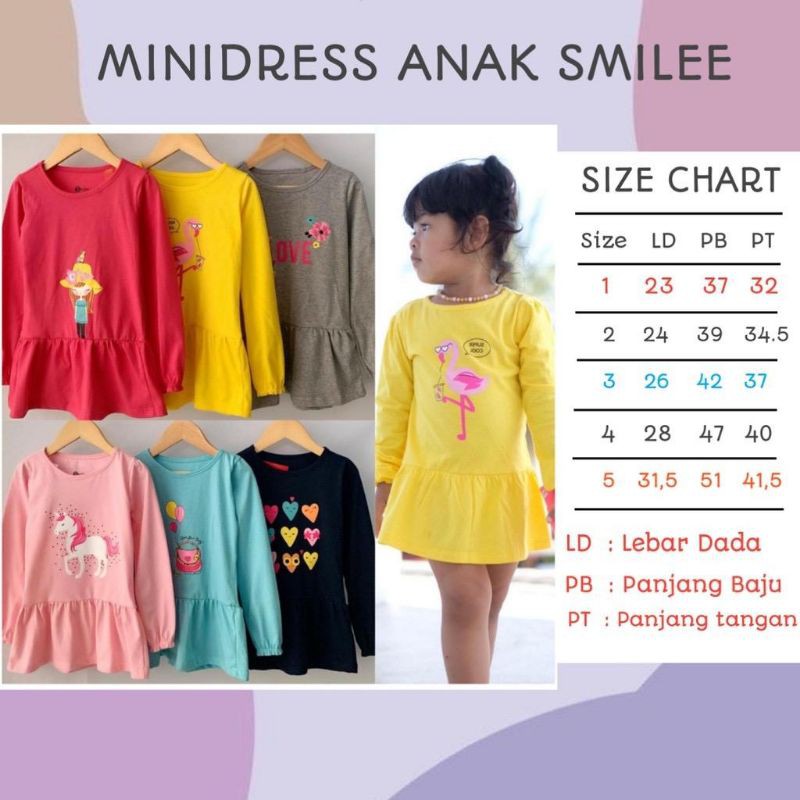 MINIDRESS SMILEE / DRESS MINI PEPLUM ANAK LENGAN PANJANG / BAJU ANAK PEREMPUAN / BAJU SANTAI