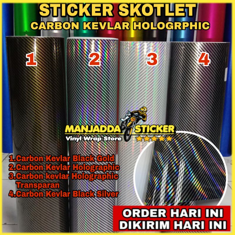 Sticker Skotlet Carbon Kevlar Holographic Premium Lebar 50cm