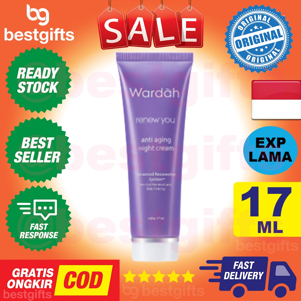WARDAH RENEW YOU ANTI AGING NIGHT CREAM KRIM MALAM PELEMBAB MUKA WAJAH AWET MUDA KENCANG CERAH 17 ML