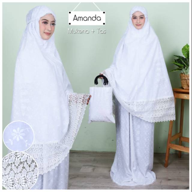 Mukena Original Amanda|Mukena Putih|Mukena Renda|Mukena Haji|Telekung Sholat|Telekung Malaysia Adem