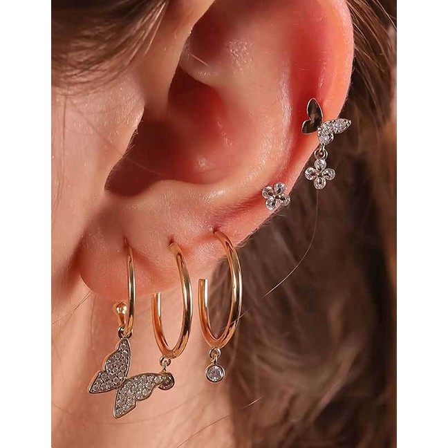 LRC Anting Tusuk Fashion Golden Butterfly Stud Earring Set D63522