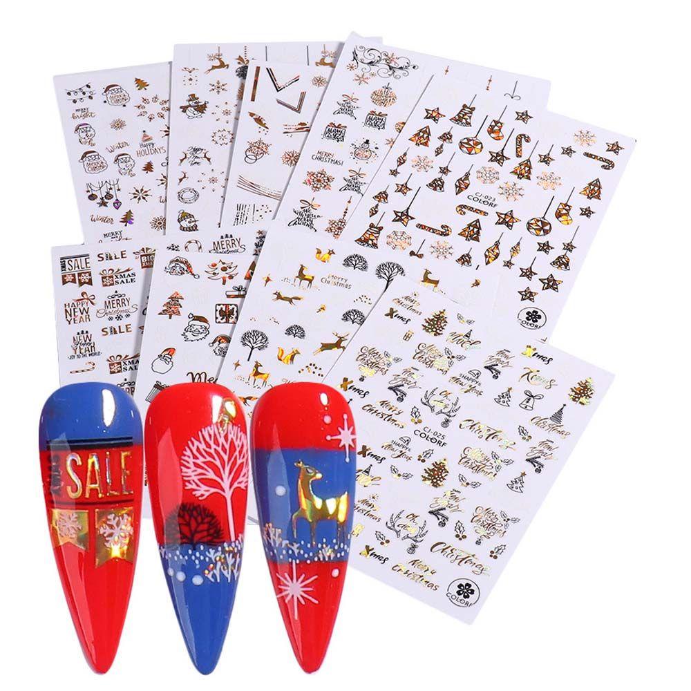 Agustina Natal Stiker Kuku Wanita Musim Dingin Bronzing Manikur Aksesoris Santa Claus Snowman Nail Art Dekorasi