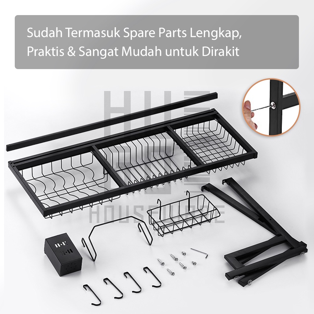 HUGO Rak Wastafel Stainless Hitam Rak Dapur Piring Rak Pengering Piring Dish Dryer