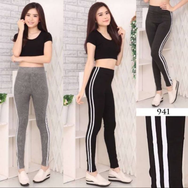 Legging HW Wanita Import - Legging Motif List Merk Neron - Celana Legging Wanita Jumbo Halus Dan Tebal