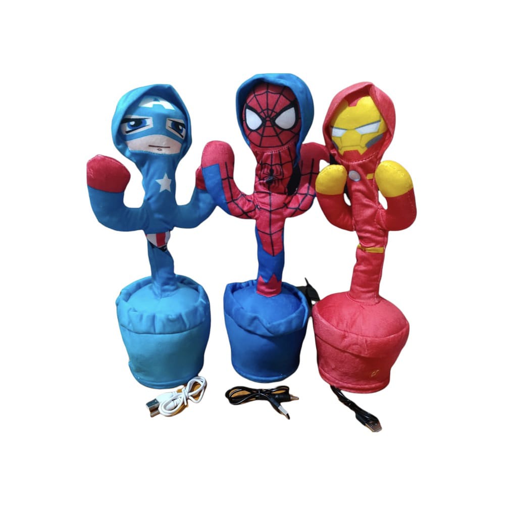 Mainan Boneka Spiderman Captain Amerika Iron Man Joget Rekam Suara /Boneka Viral Squid Game Menari d