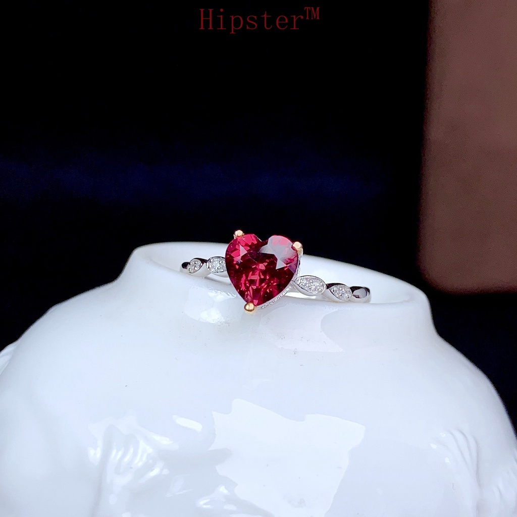 New Simple Rose Red Heart-Shaped Simple Micro Inlaid with Diamond Ring