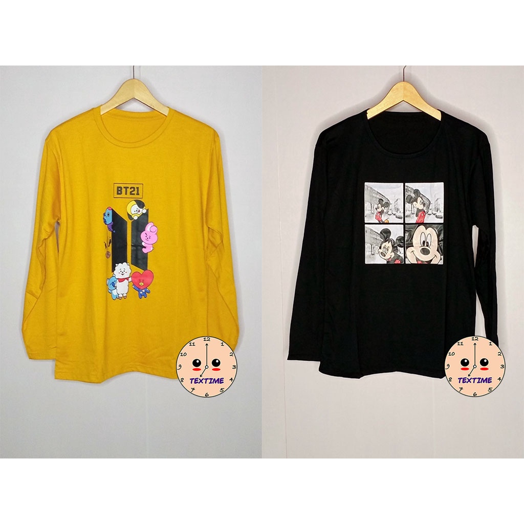 Kaos Wanita Lengan Panjang Oversize Mickey (Four) | BT21 (11) Tshirt Katun Combed Atasan Perempuan