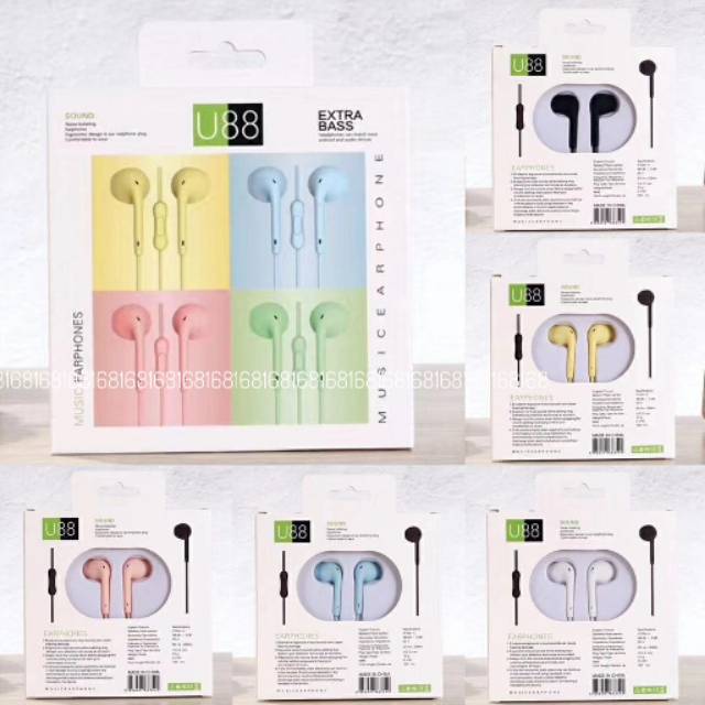 Handsfree Headset Earphone Stereo Hf U19 U88 Extra Bass Warna Macaron Harga Murah