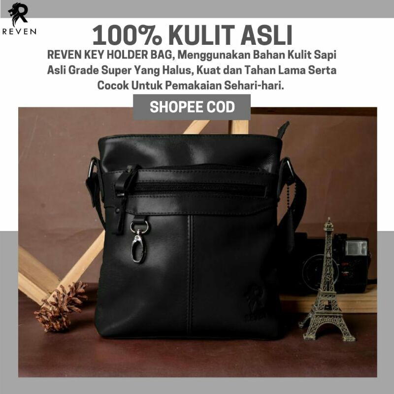  Tas  Selempang Kulit  Pria  Reven Key Holder Sling Bag 