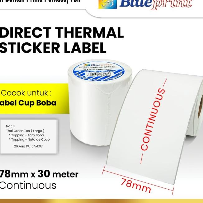 

❅ Direct Thermal Sticker Label Continuous BLUEPRINT 78x30 Meter ✥