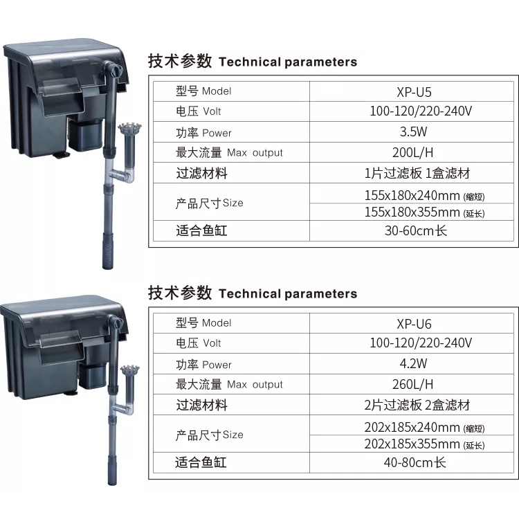 JENECA XP U5 Filter Gantung Hang On plus lampu UV Aquarium Aquarium