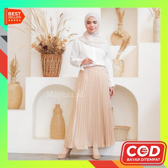 Rok Cewek Model Korea Rok Dewasa Model Terbaru Payung Rok Wanita Terba Rok Plisket Premium Cream /