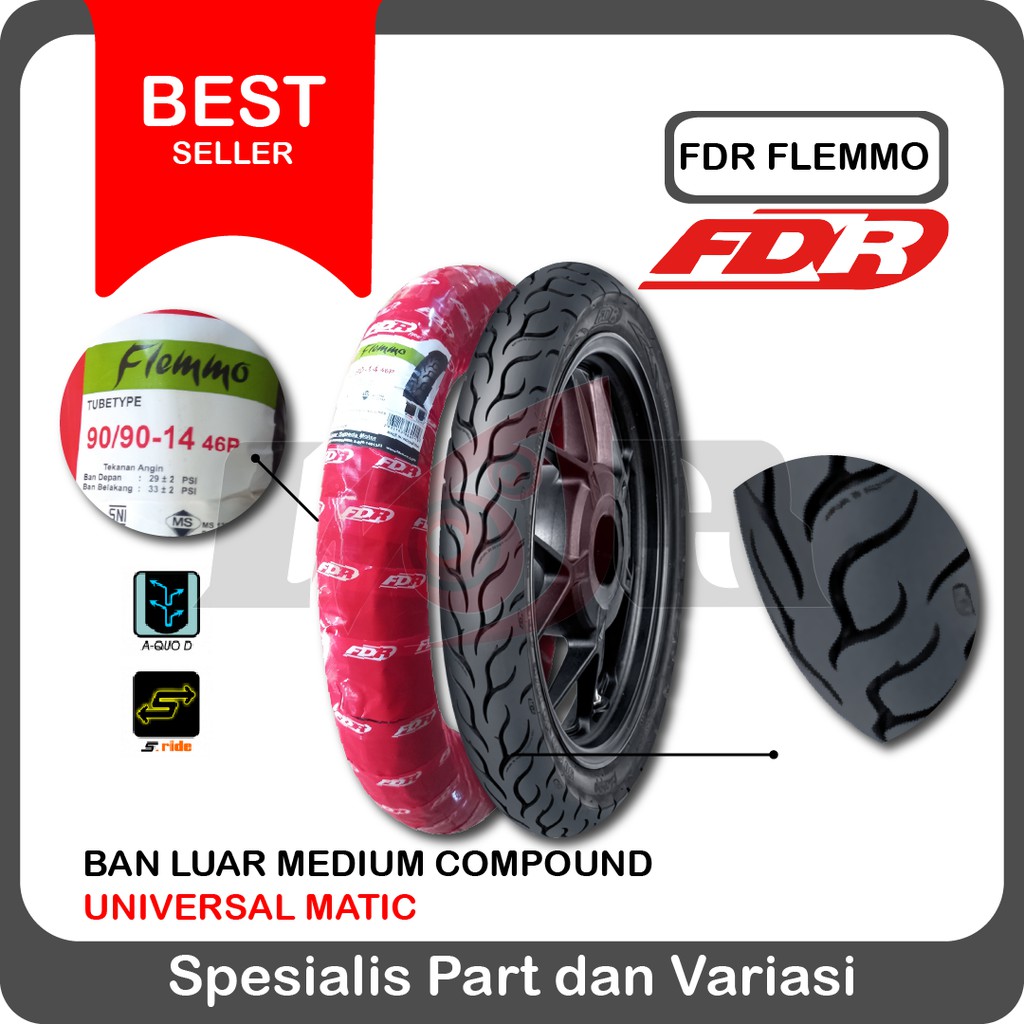 FDR 90/90-14 Flemmo Tubetype Ban Luar Belakang Motor Matic