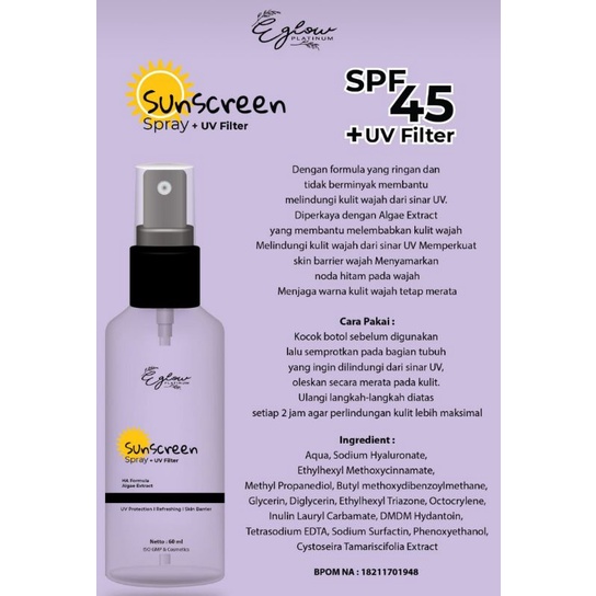 SUNSCREEN SPRAY E GLOW PLATINUM