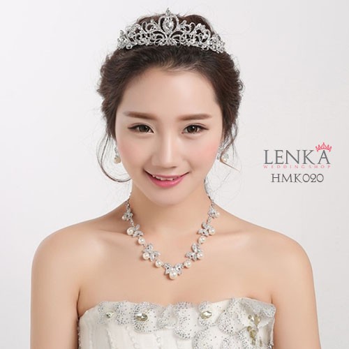 Aksesoris Royal Wedding Modern Paket Crown Kalung Anting Wedding Lenka - HMK020