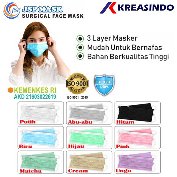 Besco / JSP 09 Masker Earloop 3 Ply 4 ply Masker Medis Kemenkes Original isi 50 pcs