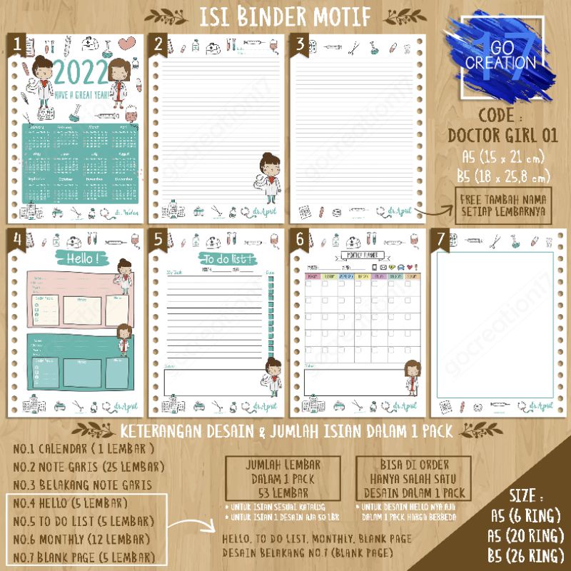 

Buku Planner isi Kertas Binder Motif Doctor Girl 01 Premium A5 ring 20 dan A5 ring 6