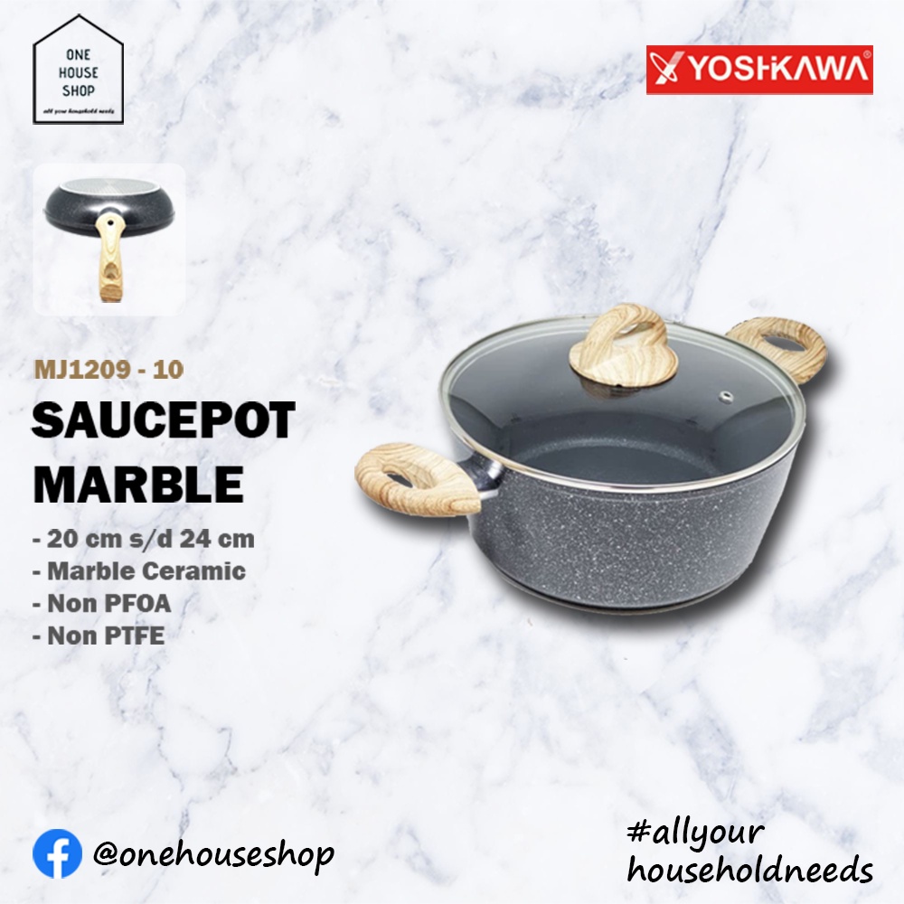 Panci Saucepot Sauce Pot Stock Cooking Pot Marble Ceramic Anti Lengket Tutup Kaca Yoshikawa Classic