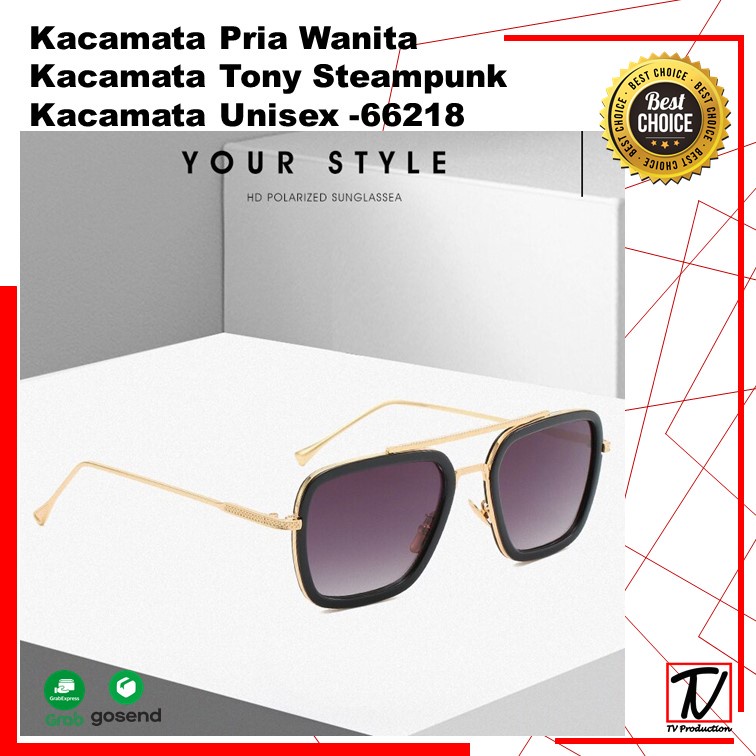 Kacamata Tony Stark Pria /Wanita  Viral Kacamata Tony Stark Steampunk HD Polarized Sunglasses -66218