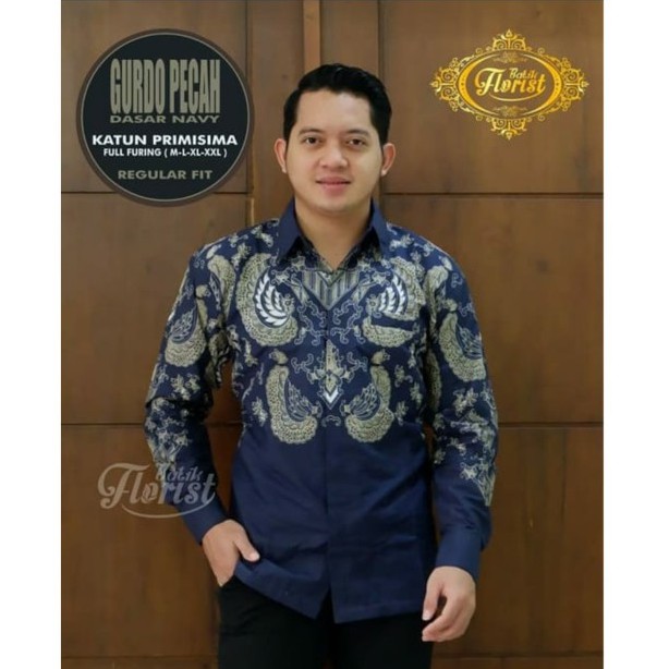 GURDO PECAH kemeja batik NAVY DONGKER pria lengan panjang terbaru ORIGINAL