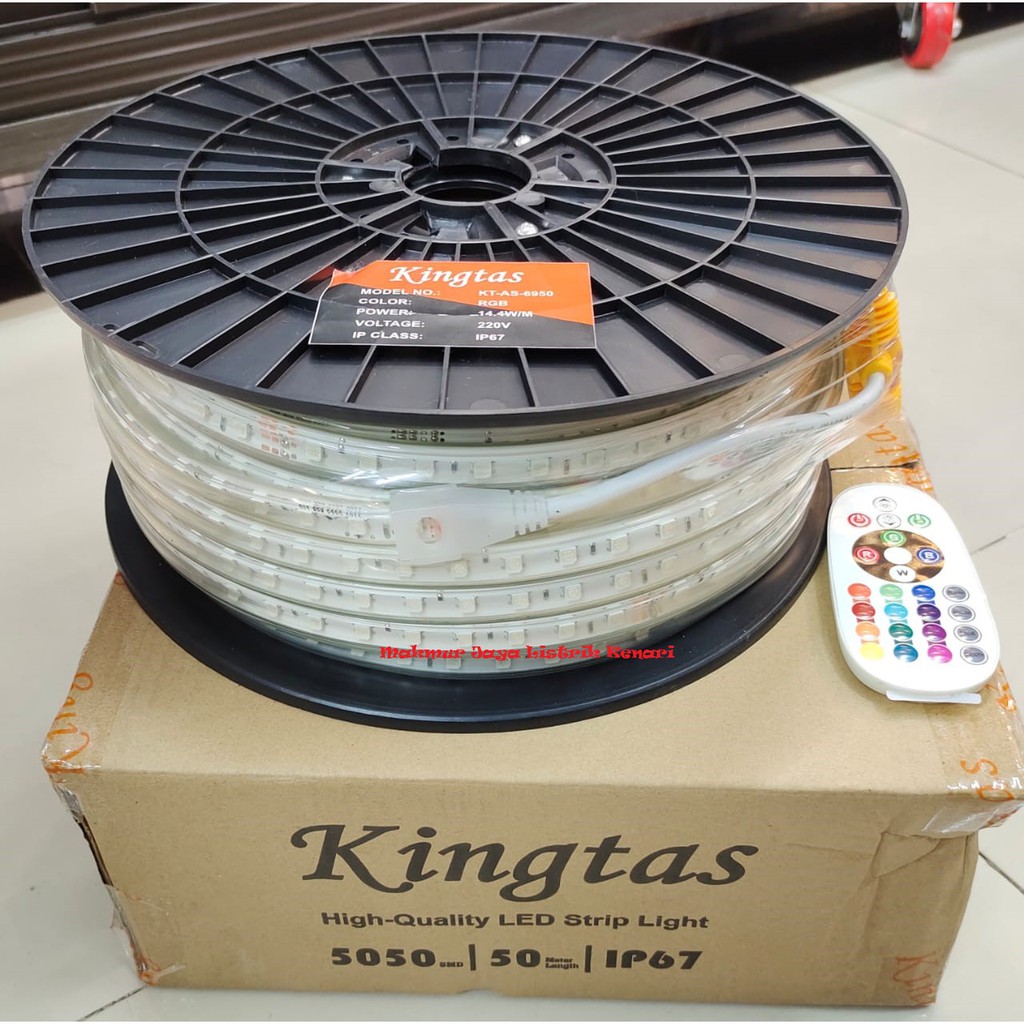 KINGTAS Led Strip Lampu Selang RGB 50 Meter 5050 220v Mata Besar