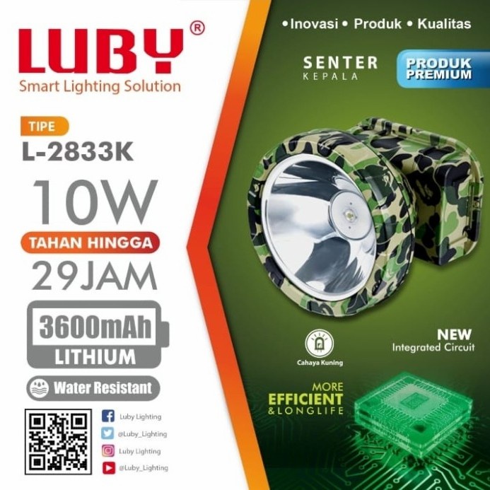 Senter Kepala LUBY 2833 / L2833 / L-2833 Motif Army 10 Watt