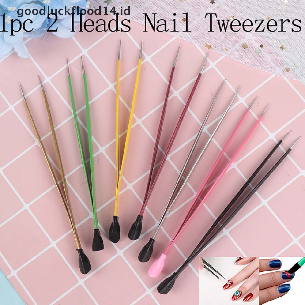 [OOID] 1Pc 2 Heads Straight Nail Tweezers With Silicone Pressing Head Metal Nails Tools ID