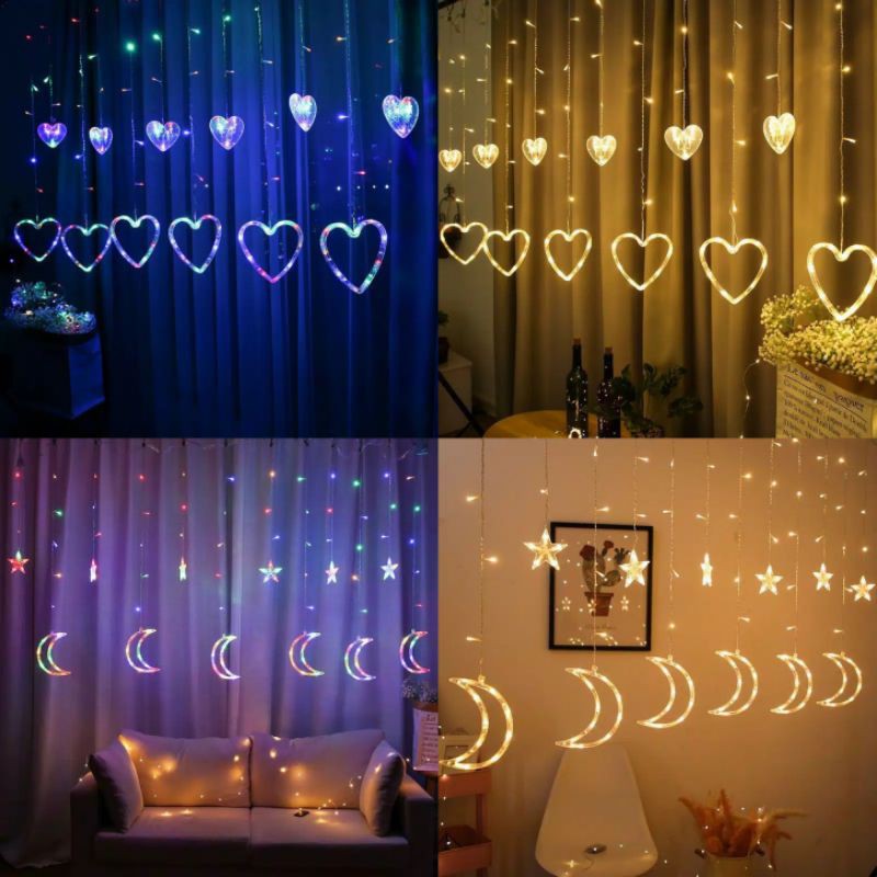 Lampu tirai bulan bintang curtain led tumblr