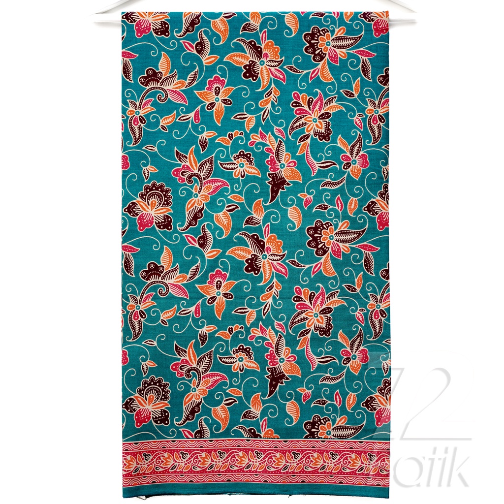 KAIN BATIK PREMIUM Bahan Katun Motif Kembang Warna Hijau Ijo Orange Merah 726483 Cap 72 Jarik Jarit Samping Kebat Panjang Batik Katun Modern Premium Bahan Seragam Batik Pernikahan Kantor Keluarga Murah Kamen Jadi Batik Bali Lembaran