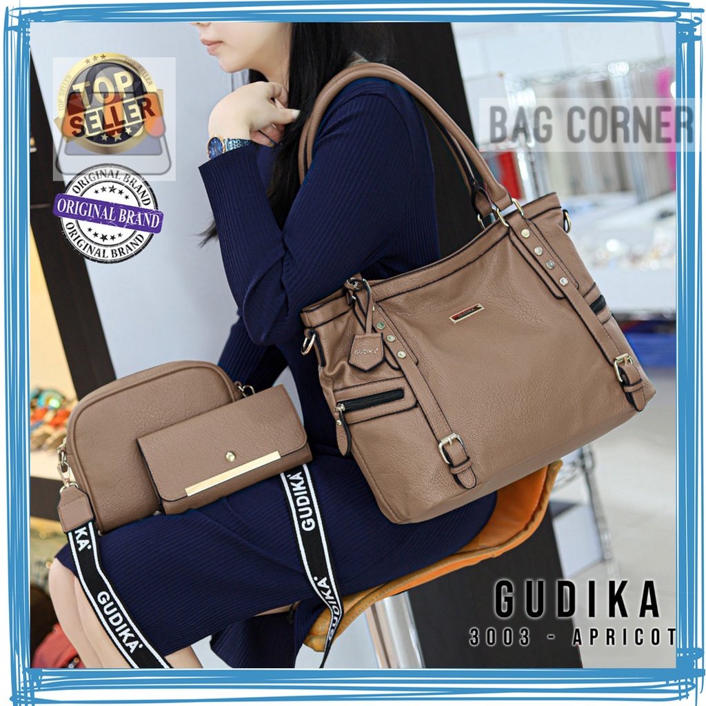 BagCorner - Open Reseller  Gudika 3003 Tas Wanita Shoulder Bag Kece Korea Bahan Kulit PU Bonus Dompe