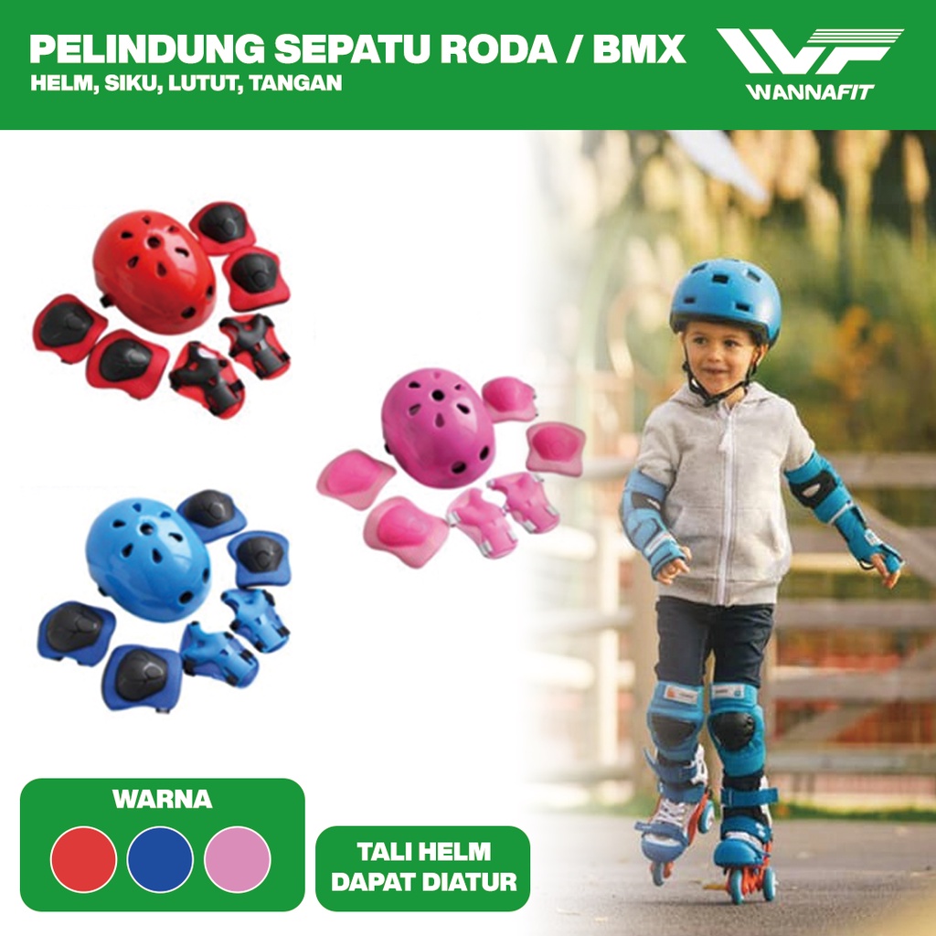 Paket Helm Sepatu Roda BMX Batok dan Deker Sepatu Roda Anak Helm Anak Pelindung Siku Lutut Tangan