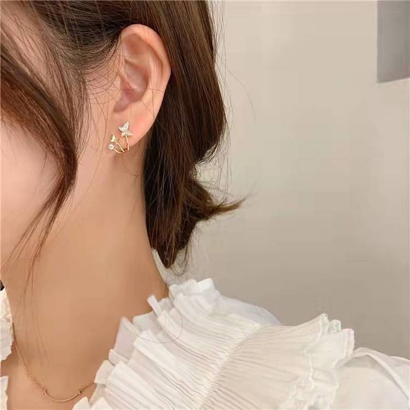 Co Co Co Anting Tusuk Silver 925 Desain Kupu-Kupu Hias Zircon Gaya Korea Untuk Wanita