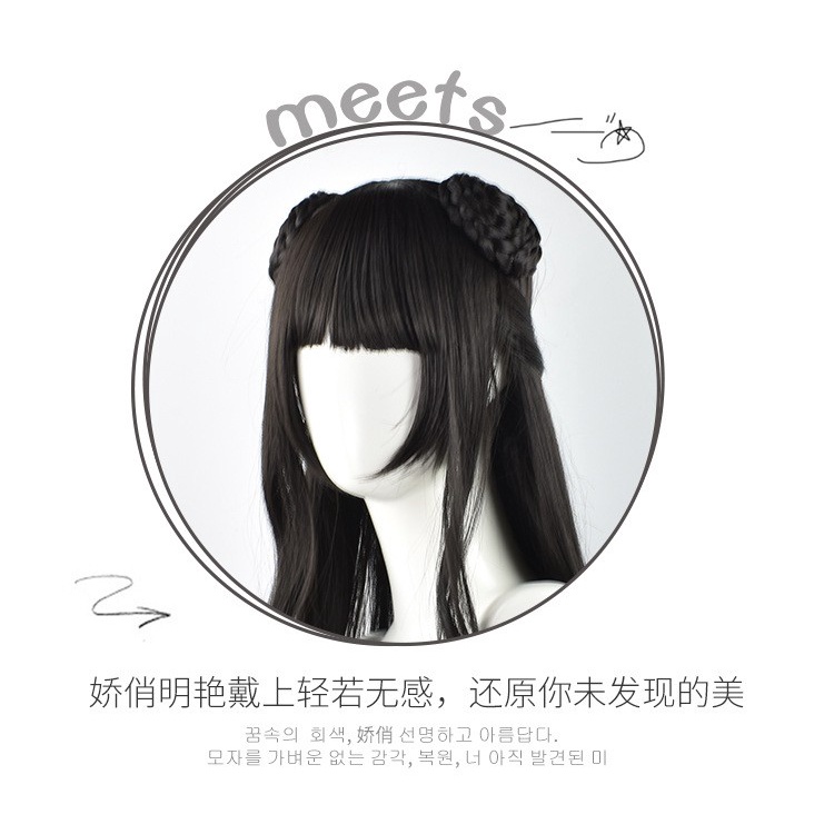 LOL-69 rambut palsu daily china bun wig lolita hitam cosplay