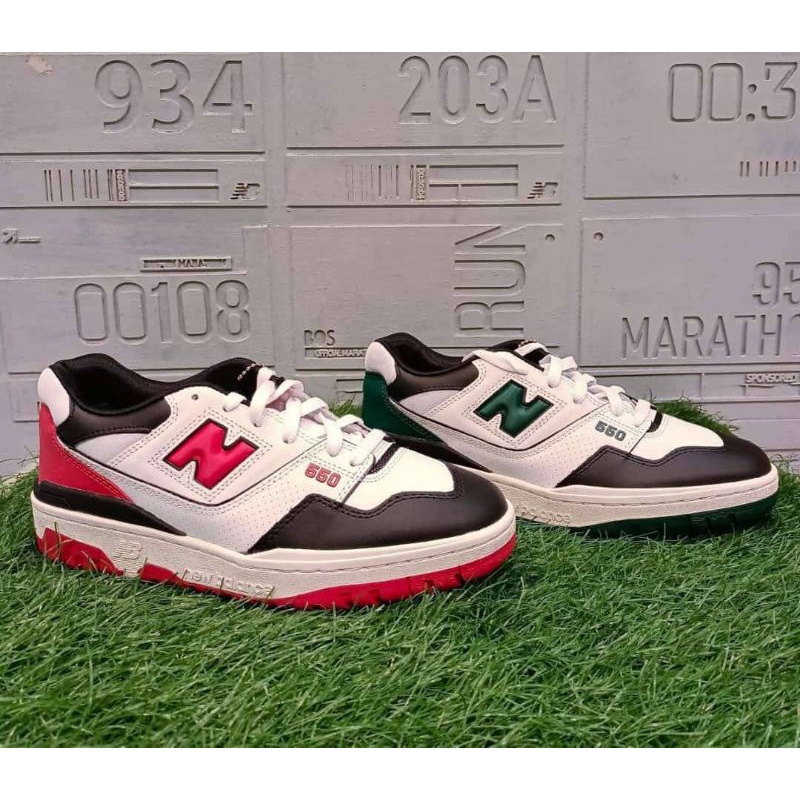 New Balance NB 550 White Black Red/Green Original Resmi