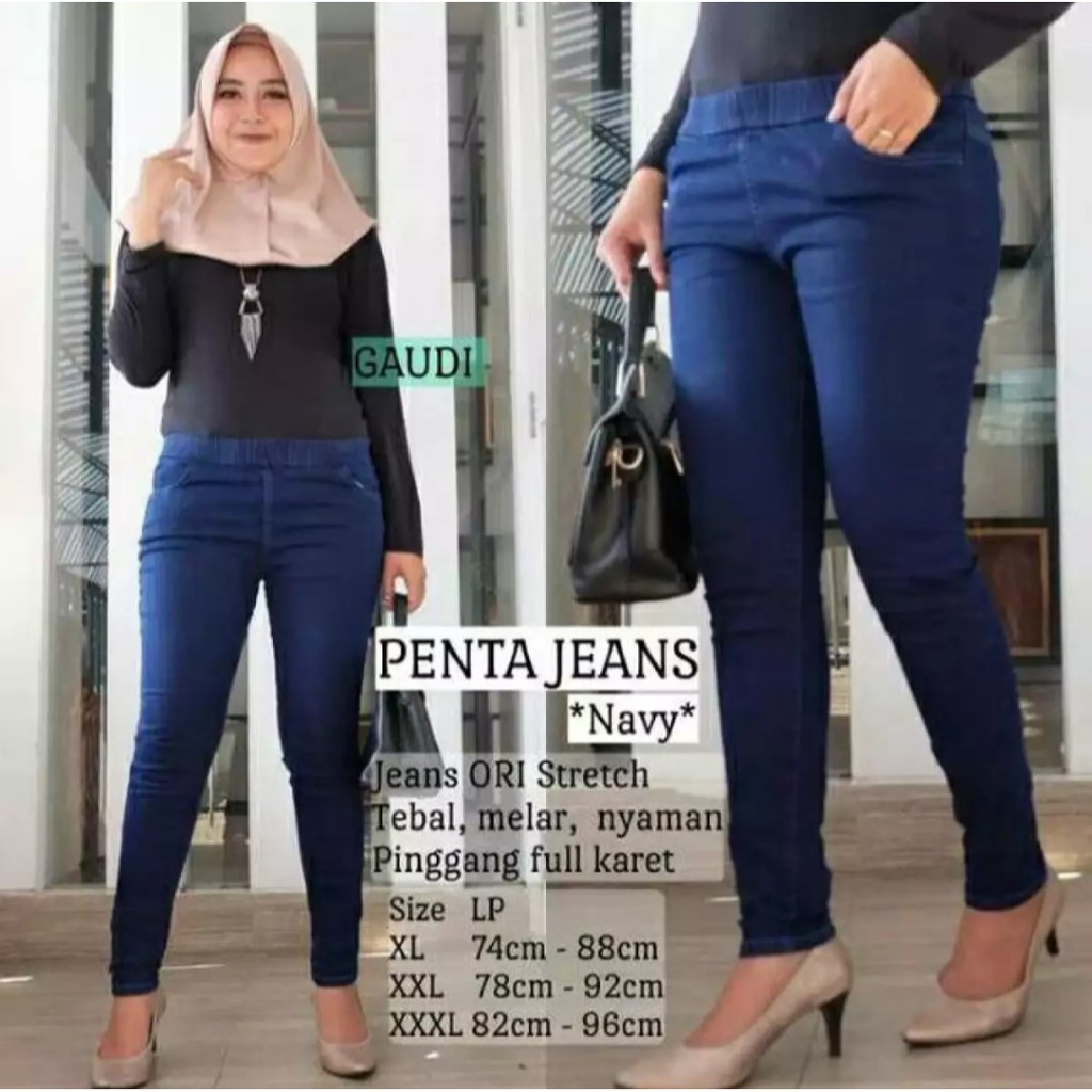 Promo Murah Jegging Jeans Pinggang Karet Bigsale Ukuran Jumbo Legging Navy 26 Sampai 42 Grosir