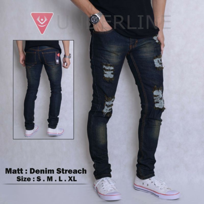 Deondenim,,,celana jeans street sobek slimpit  pria