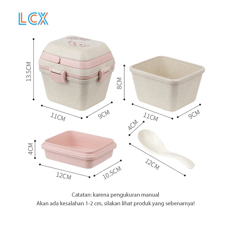 LCX Kotak Bento Lunch Box PP Jerami Gandum Bekal Free Sendok Disegel Kotak Makan VS-208