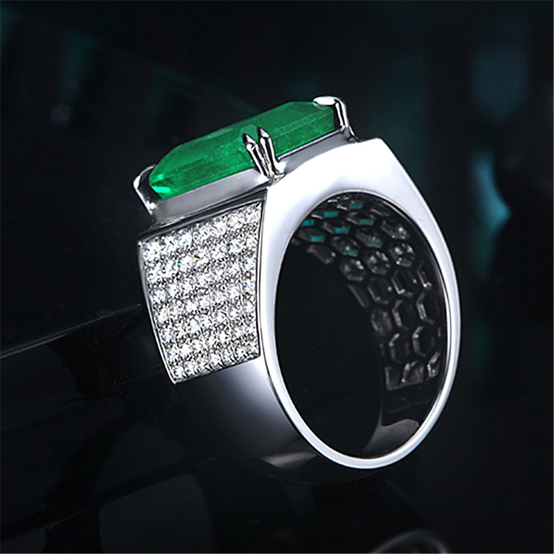 Cincin Emerald Platinum Pria Fashion Perhiasan Kawin Kristal Hijau Rings