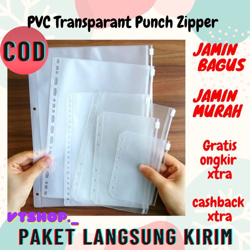 

V503 - 1 Piece PVC Transparent Punch Zipper Stationery Storage Bags Loose Leaf Pages