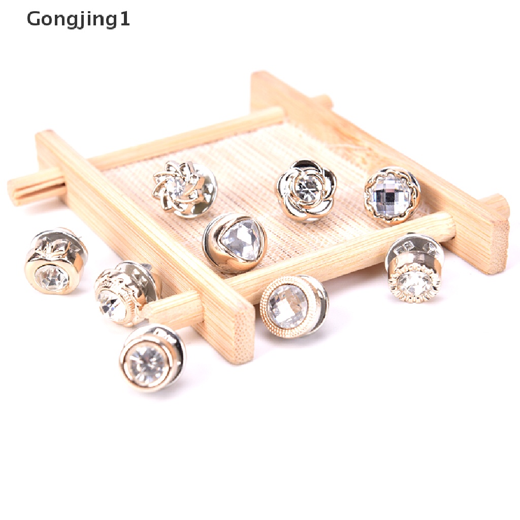 Gongjing1 10Pcs / Set Bros Pin Bunga Mini Hias Mutiara Kristal Aksesoris Kerah Kemeja Wanita