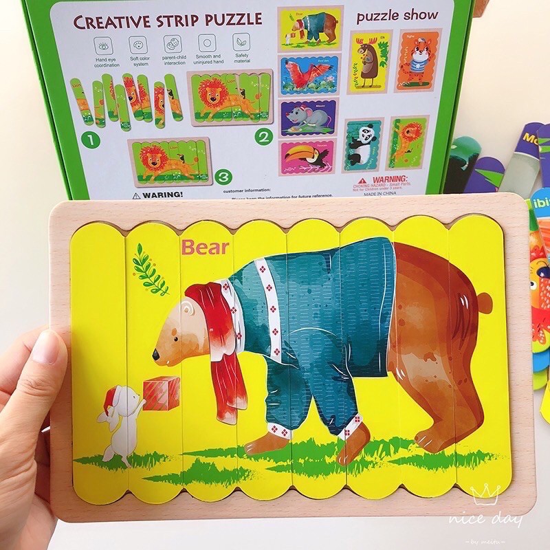 creative strip puzzle - popsicle puzzle - wooden sticks puzzle - mainan edukasi anak