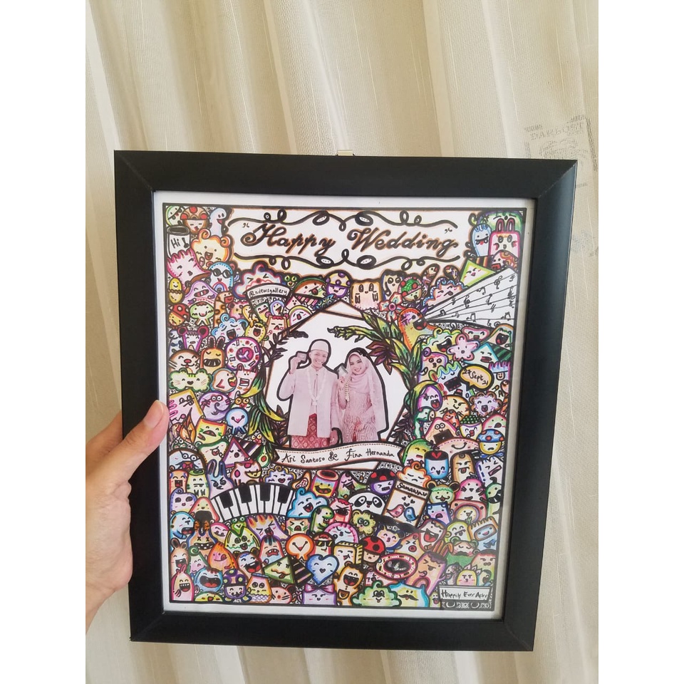 DOODLE ART WEDDING CUSTOM FULL COLOR FRAME MINIMALIS (UKURAN 25x30CM, 25x35CM & 30x40CM - BERAT 2 KG