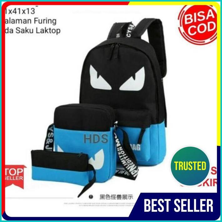 Original Tas Ransel Sekolah 3in1 Anak Laki Laki Cowok Fendi Murah - Biru Berkualitas