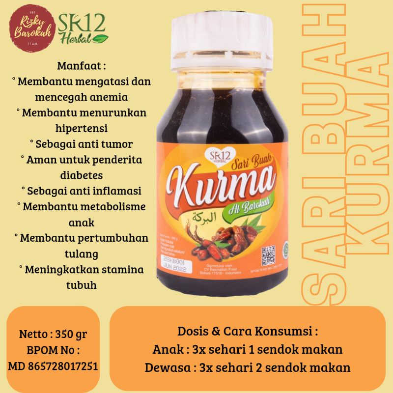 

SARI KURMA AL BAROKAH SR12 / SARI KURMA MURNI / KURMA ASLI / KURMA KESEHATAN / PROMIL SEHAT / SARI KURMA BPOM