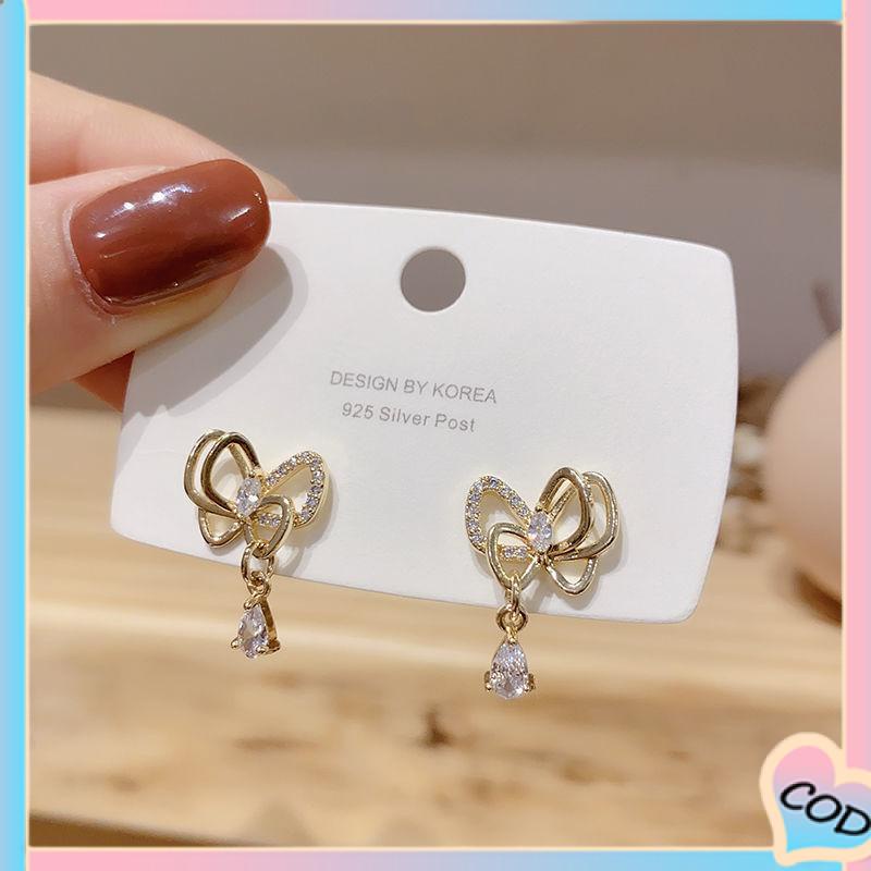 COD❤️ 1 pasang anting stud kristal busur-A.one