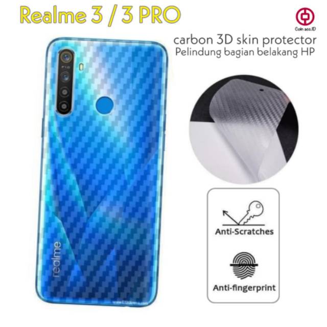 Realme 3 / 3 pro CARBON 3D BACK SKIN PROTECTOR - garskin / pelindung belakang hp / stiker hp